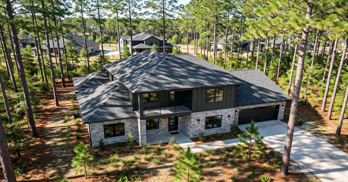 Artavia roof repair in Conroe: suburban home with architectural shingle roof