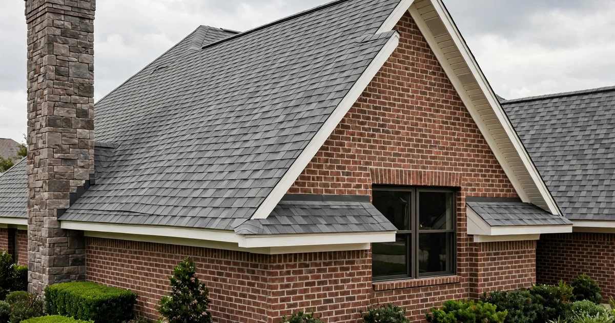 Chimneystone roof repair in Sugar Land: suburban home with architectural shingle roof