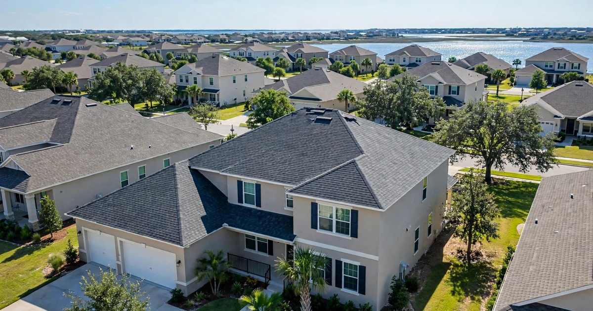 Coastal Point roof repair in League City: suburban home with architectural shingle roof