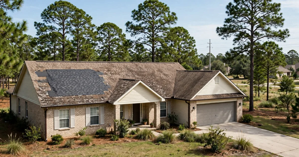 Roof repair in Conroe: technician sealing flashing on a pine-shaded roof