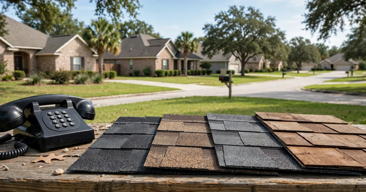 A Houston homeowner calling a roofing specialist on the phone