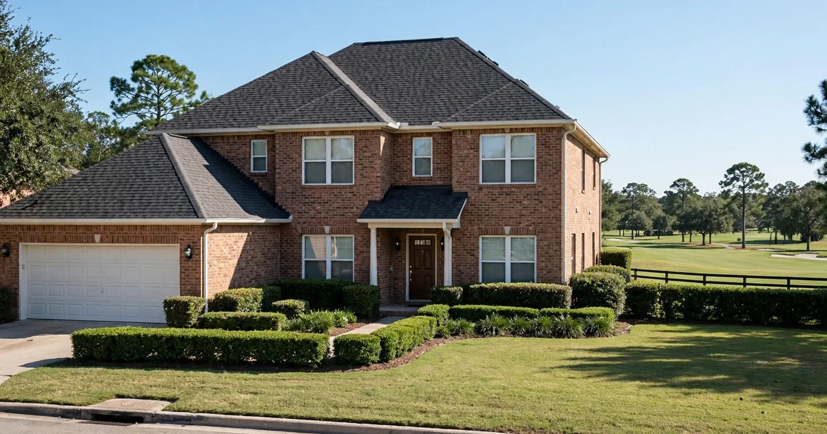 Green Tee roof repair in Pearland: suburban home with architectural shingle roof