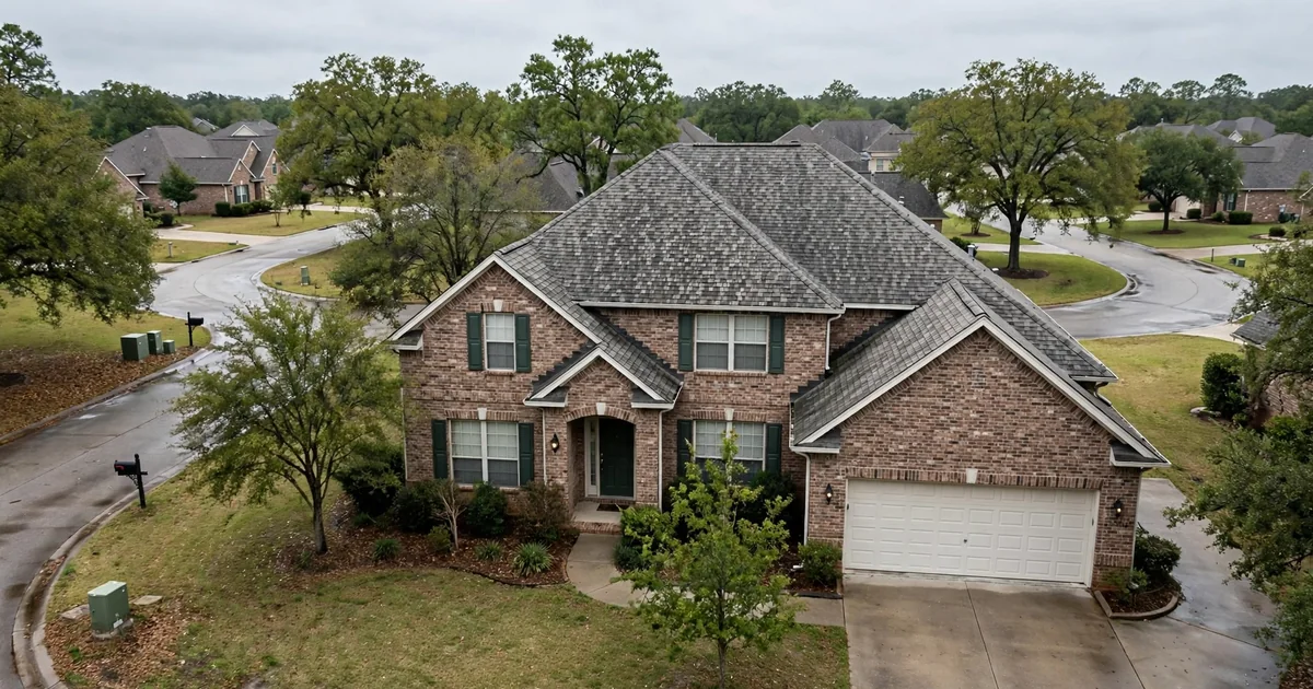 Highland Glen roof repair in Pearland: suburban home with architectural shingle roof