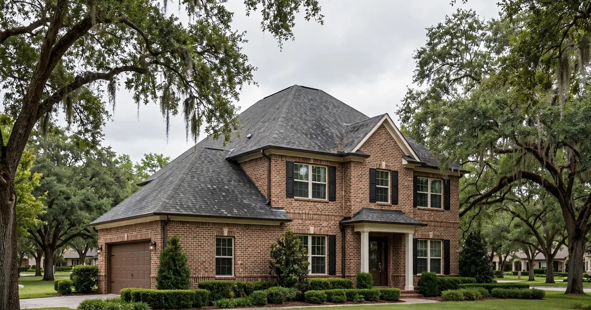 Plantation Colony roof repair in Sugar Land: suburban home with architectural shingle roof