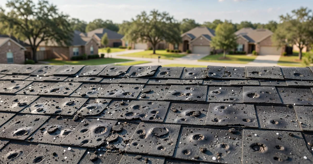 Roof inspector documenting shingle damage with photos for a Texas insurance claim