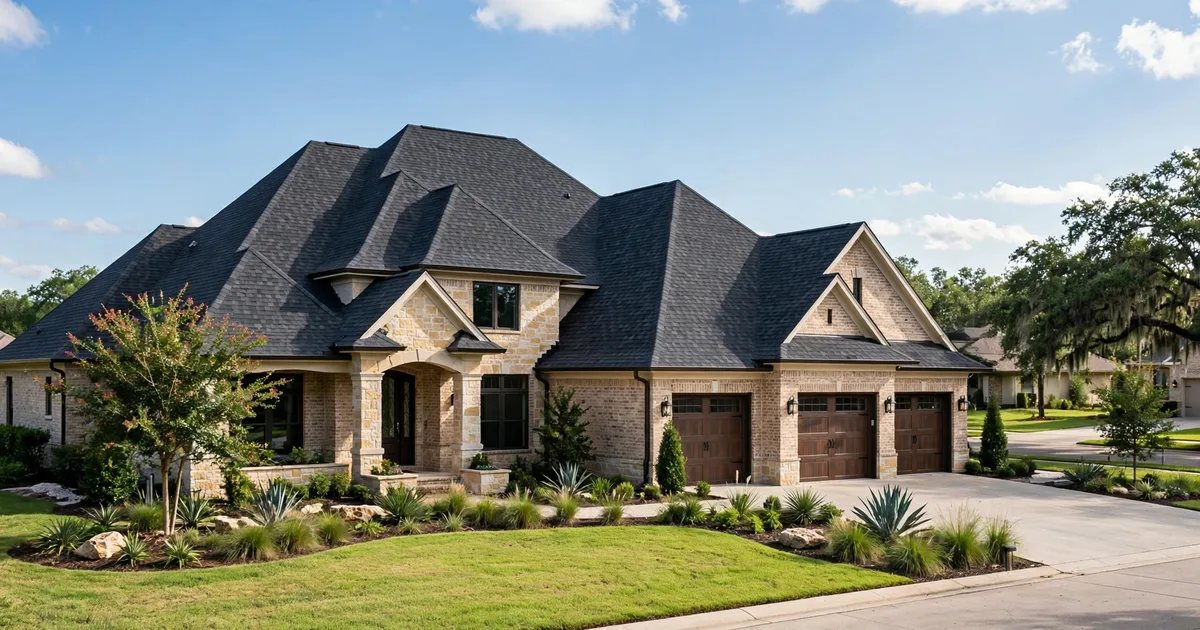 Sugar Land roofing contractor: upscale home with multi-gabled dimensional shingle roof
