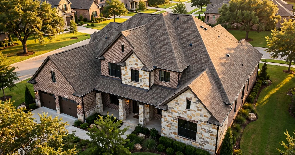 Telfair roof repair in Sugar Land: suburban home with architectural shingle roof