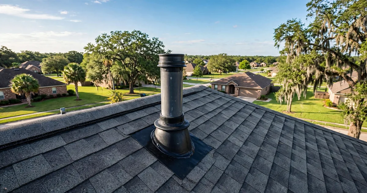 New rubber vent boot sealing a plumbing vent pipe on a shingle roof